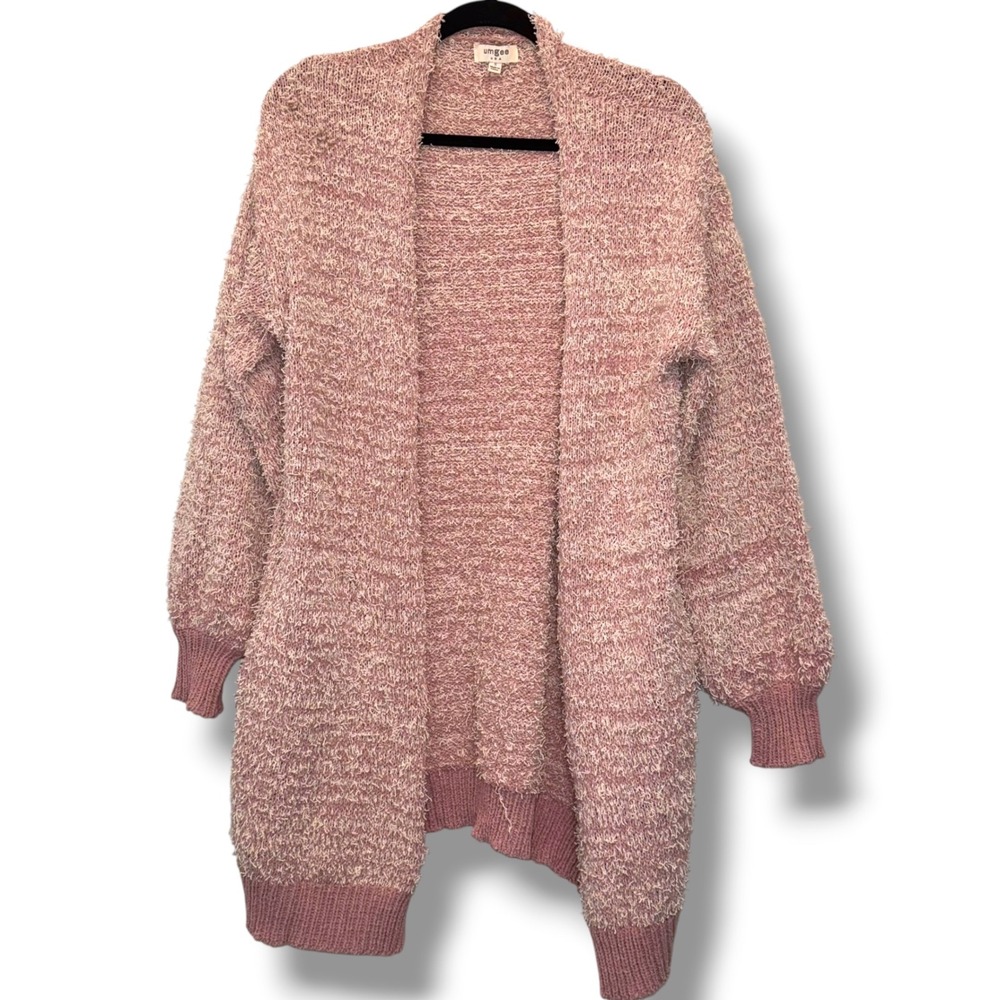 Umgee Cardigan Women Small Pink Popcorn Knit Open Front Longline Sweater A5983